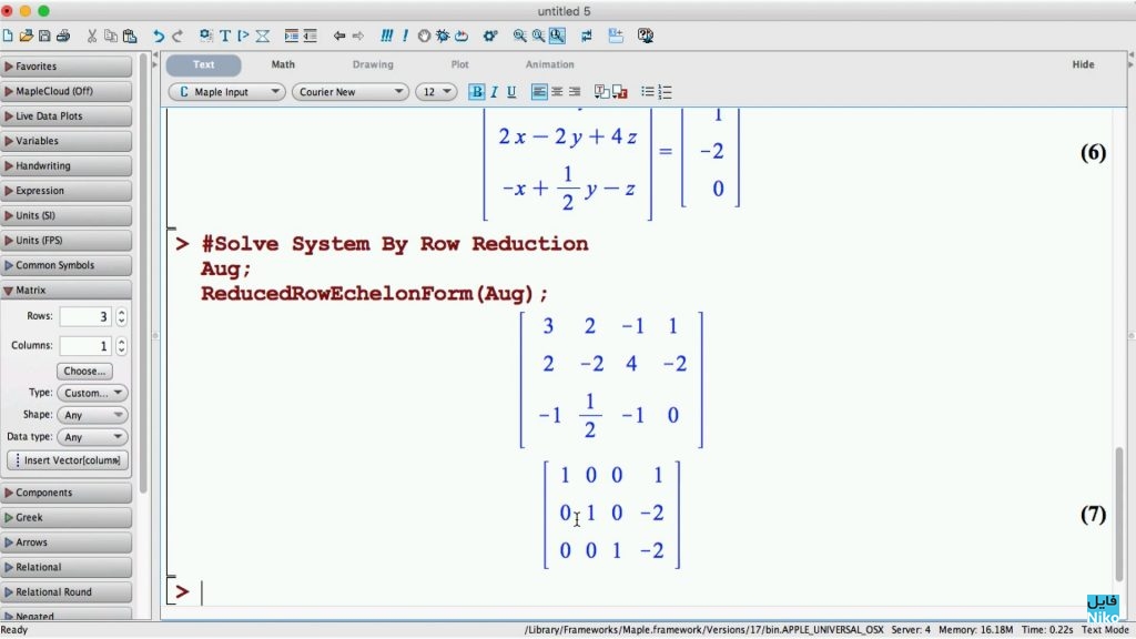 maple multiplication matrix Inversion Matrix 021 Reduction Matrix System. Solve Linear